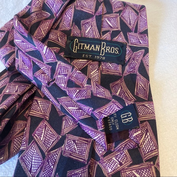 Gitman Bros Neck Tie Abstract Purple Diamonds 100% Silk One Size OS EUC - Picture 5 of 5